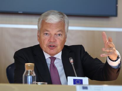El comisario europeo de Justicia, Didier Reynders, durante una rueda de prensa este miércoles en la Representación de la Comisión Europea en España en Madrid.