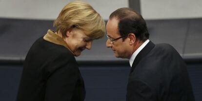 La canciller alemana, Angela Merkel, y el presidente francés, François Hollande, en Berlín el pasado enero.