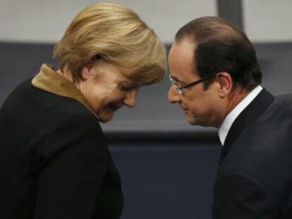 La canciller alemana, Angela Merkel, y el presidente franc&eacute;s, Fran&ccedil;ois Hollande, en Berl&iacute;n el pasado enero.  