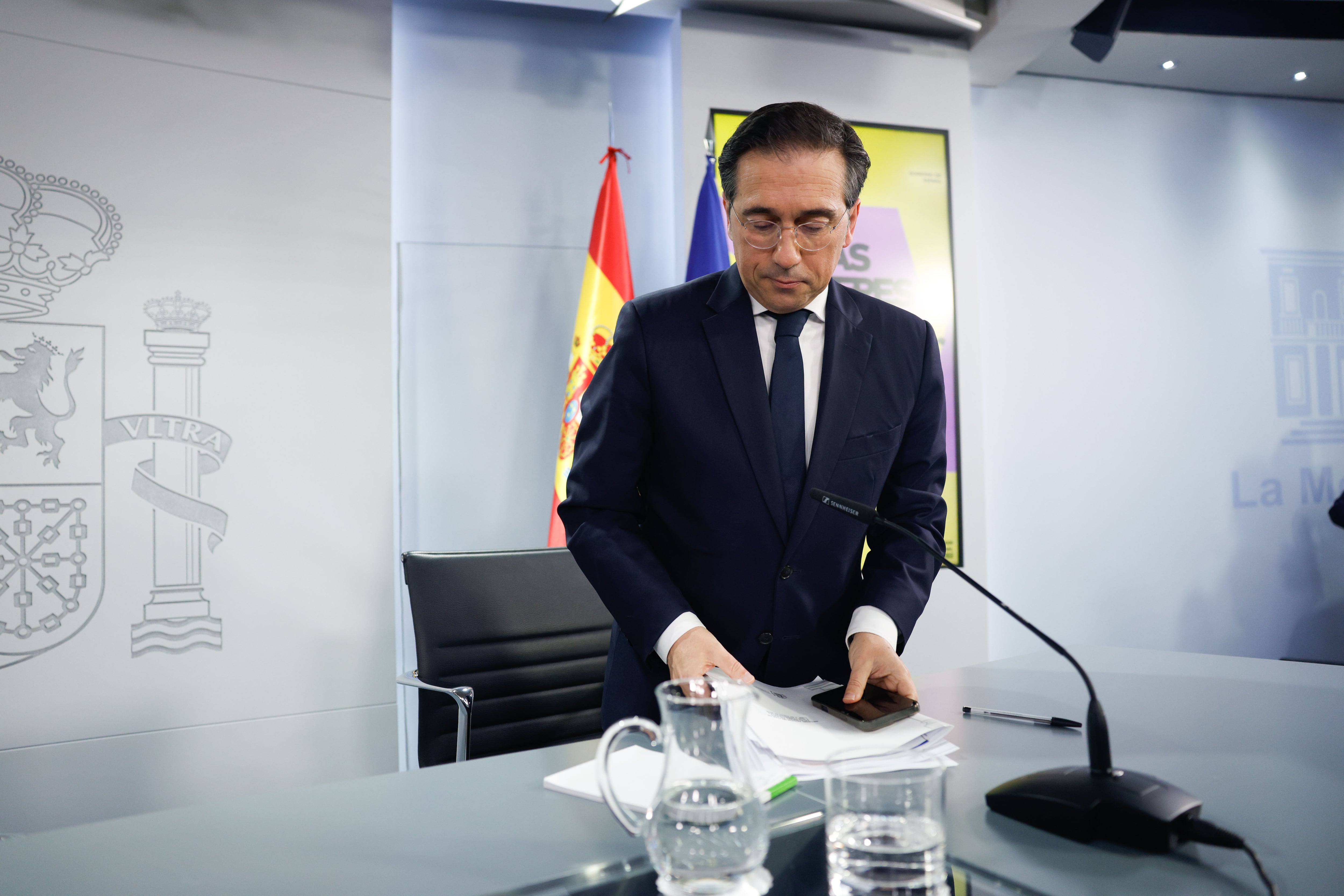 El ministro de Exteriores, José Manuel Albares, este martes tras la rueda de prensa posterior al Consejo de Ministros. 