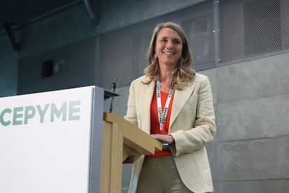 Ángela de Miguel, tras ser nombrada nueva presidenta de CEPYME este martes en Madrid.