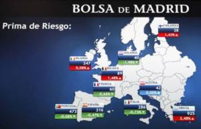 Pantalla con los datos de la prima de riesgo en Europa. EFE/Archivo