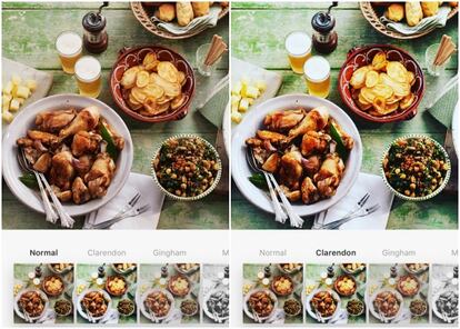 À esquerda, uma imagem sem filtro e, à direita, uma com Clarendom. Feito com uma foto de comida, claro, afinal isso é o Instagram.