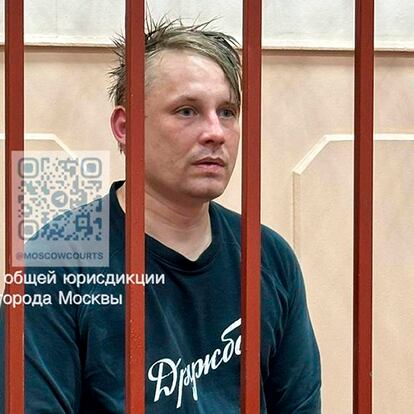 Russian journalist Konstantin Gabov during his court hearing on April 27.