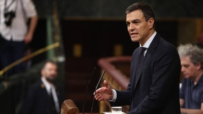 Pedro Sánchez interviene en el debate de la moción de censura.