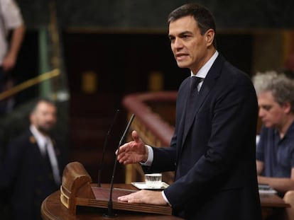 Pedro Sánchez interviene en el debate de la moción de censura.