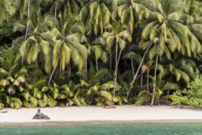 Playa en isla Ranchería, en el parque nacional de Coiba, patrimonio mundial, en Panamá.