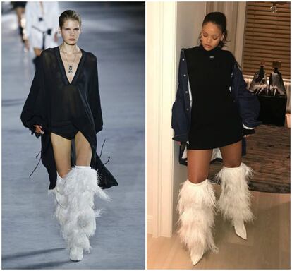 La cantante fue una de las primeras en lucir en su seguida cuenta de Instagram las botas peludas que Yves Saint Laurant subió en su desfile del mes de septiembre en la Semana de la Moda de París. Tras Rihanna, Naomi Campbell hizo lo propio.