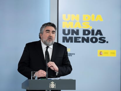 El ministro de Cultura y Deporte, José Manuel Rodríguez Uribes, durante la rueda de prensa posterior a la reunión del Consejo de Ministros, este martes.