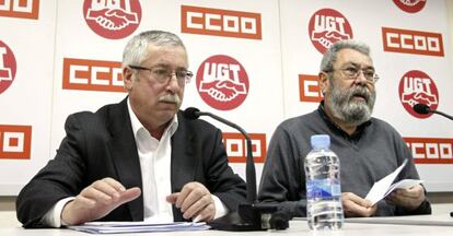 Los secretarios generales de CCOO y UGT, Ignacio Fern&aacute;ndez Toxo y C&aacute;ndido M&eacute;ndez.