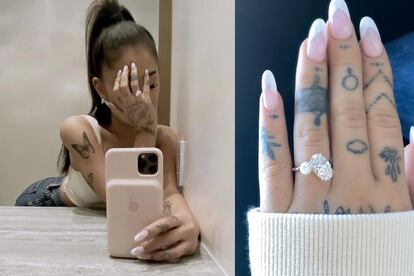 Ariana Grande. El agente inmobiliario Dalton Gomez le pidió matrimonio a la cantante apenas 11 meses después del inicio de su relación, y lo hizo con un anillo que incorpora un diamante de corte ovalado junto a una perla que pertenecía a un alfiler de corbata del difunto abuelo de Grande. La artista mostró por primera vez la perla en 2014 a través de su cuenta de Twitter: “Mi nonna [como la cantante se refiere a su abuela] me ha hecho un anillo con la perla del alfiler de corbata de mi abuelo. Dice que le contó en un sueño que me protegería”.