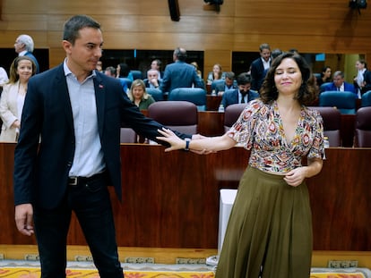 La presidenta de la Comunidad de Madrid, Isabel Díaz Ayuso, y el portavoz socialista Juan Lobato, en una imagen de archivo.
