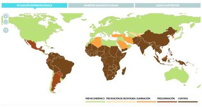 Distribución de la malaria en el mundo a aprtir de los datos del World Malaria Report 2013.