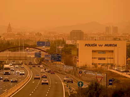 Aspecto que presentaba la ciudad de Murcia esta tarde.