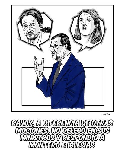 Rajoy, a diferencia de otras mociones, no delegó en sus ministros y respondió a Montero e Iglesias.
