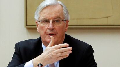 El negociador jefe del Brexit, Michel Barnier, este martes en la Comisión Mixta para la UE del Congreso.