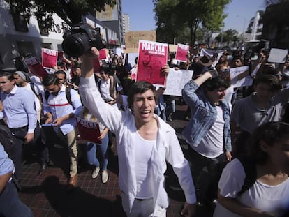 Una protesta en Guadalajara por la desaparición de tres estudiantes. 