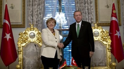 Merkel e o presidente turco Recep Tayyip Erdogan.