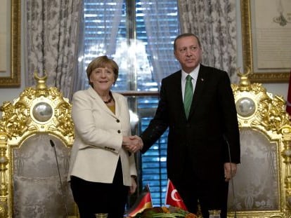 Merkel e o presidente turco Recep Tayyip Erdogan.