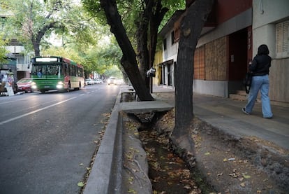 Acequia urbana sobre terreno natural en la ciudad de Mendoza.