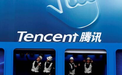 Logo de Tencent en una conferencia en Pekín.