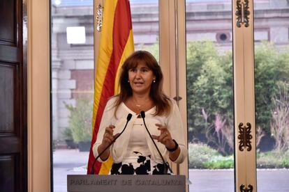 La presidenta del Parlament, Laura Borràs, en una comparecencia.