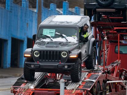 A new Jeep is delivered to a dealership in Pittsburgh.
