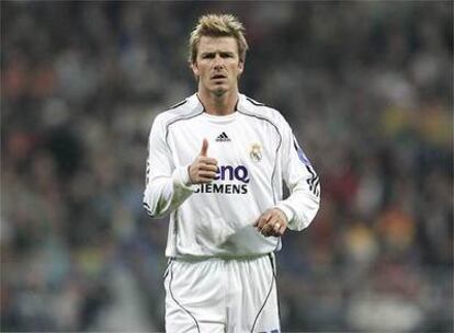 Beckham, en un partido con el Real Madrid