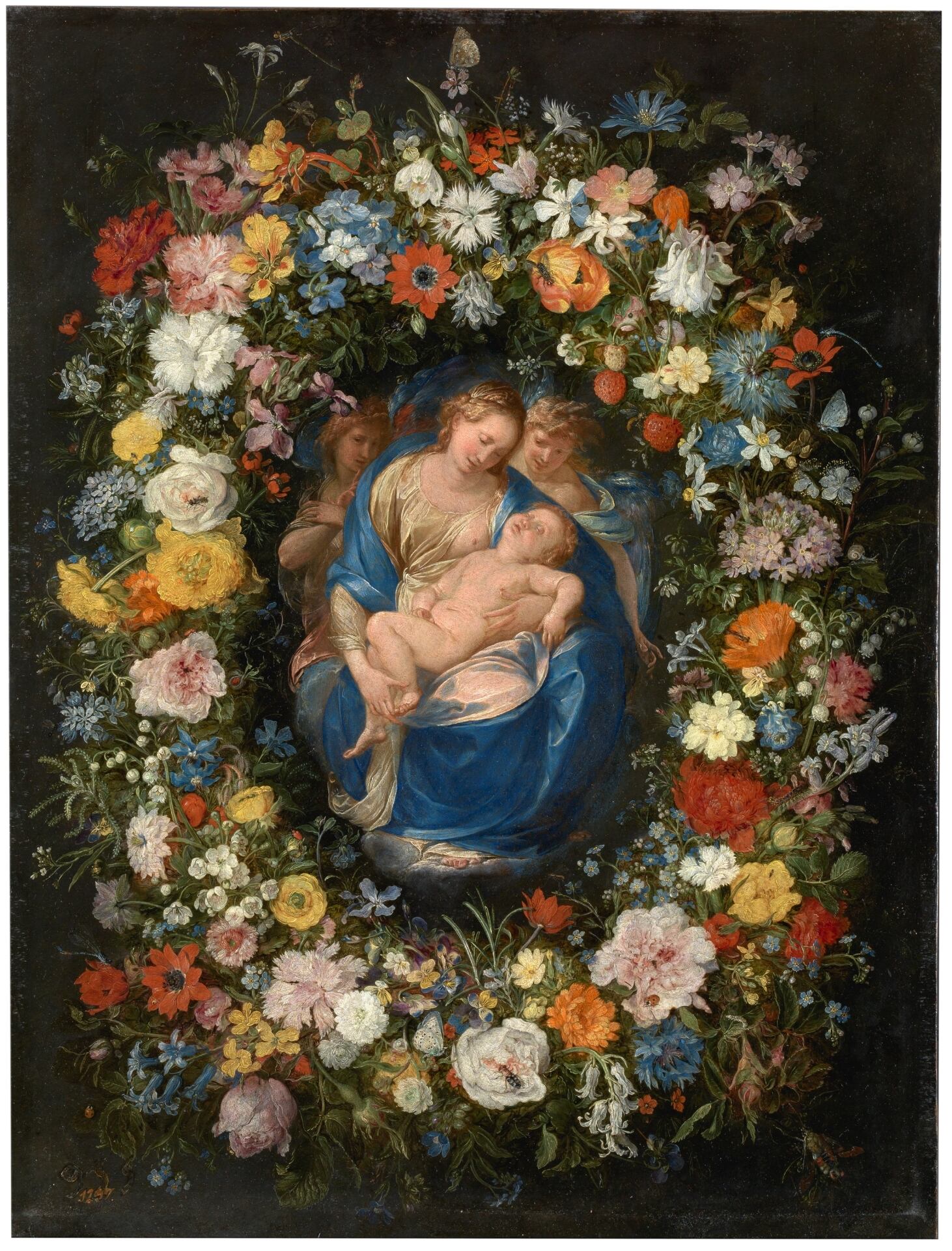 Docenas y docenas de especies de flores llenan 'Guirnalda con la Virgen, el Niño y dos ángeles', obra de Jan Brueghel el Viejo en el Museo del Prado.