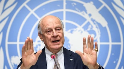 El mediador de la ONU para Siria, Staffan de Mistura, en una conferencia de prensa en Ginebra. 