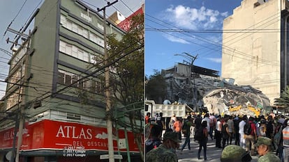 El antes y después del terremoto en el edificio de San Luis Potosí y Medellín, en la Colonia Roma.