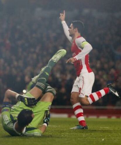 Arteta festeja un gol suyo de penalti ante el Anderlecht.