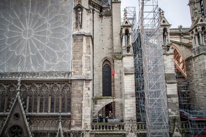 Trabajos de restauración de la catedral de Notre Dame, este jueves.