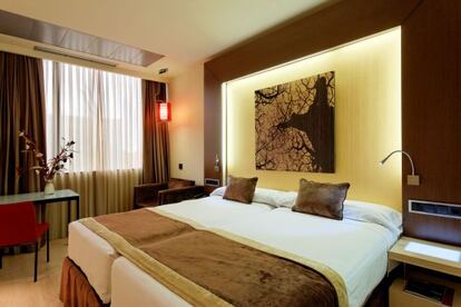 Una de las habitaciones del hotel Meliá Avenida de América, en Madrid.