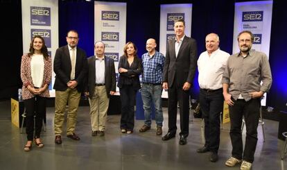 Los siete candidatos, antes del debate preelectoral.