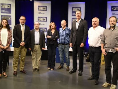 Los siete candidatos, antes del debate preelectoral.