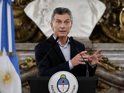 Mauricio Macri durante la rueda de prensa en la Casa Rosada.