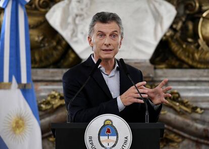 Mauricio Macri durante la rueda de prensa en la Casa Rosada.