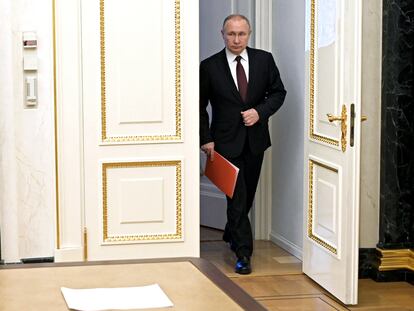 Putin, el viernes, a su llegada a una reunión de seguridad en Moscú.