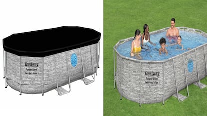El dispensador integrado de esta piscina desmontable ofrece un nivel estable de cloro y un agua límpida.