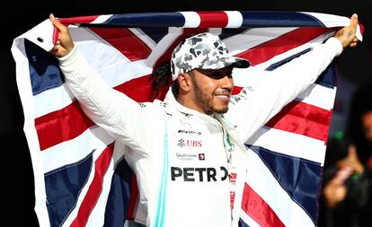 Lewis Hamilton celebra su sexto mundial en Austin.