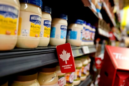 Productos señalados como canadienses en un supermercado de Ottawa, este miércoles.
