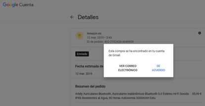 Notificación de Google sobre la localización de la información.