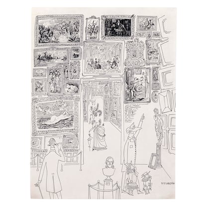 Saul Steinberg. 'The Museum' (El museo), c. 1949. Tinta sobre papel. Colección Carol y Douglas Cohen.