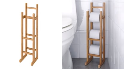 Este modelo de portarrollos tiene un diseño vertical y es un mueble muy socorrido en una estancia como el baño.
