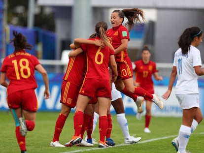 La selección española celebra el gol de Patri ante Estados Unidos en el Mundial.
