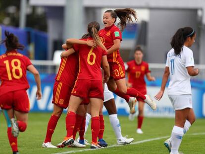 La selección española celebra el gol de Patri ante Estados Unidos en el Mundial.