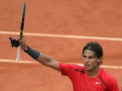 Spain&#039;s Rafael Nadal reacts after winning over Argentina&#039;s Eduardo Schwank.