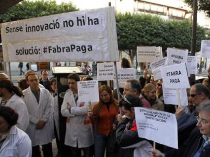 Protesta de los trabajadores de institutos tecnológicos, el pasado mes de febrero en Valencia.