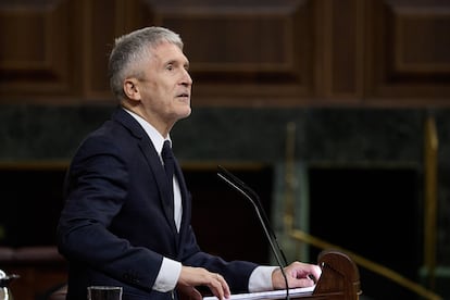 El ministro de Interior, Fernando Grande-Marlaska, durante su comparecencia este miércoles en el Congreso.